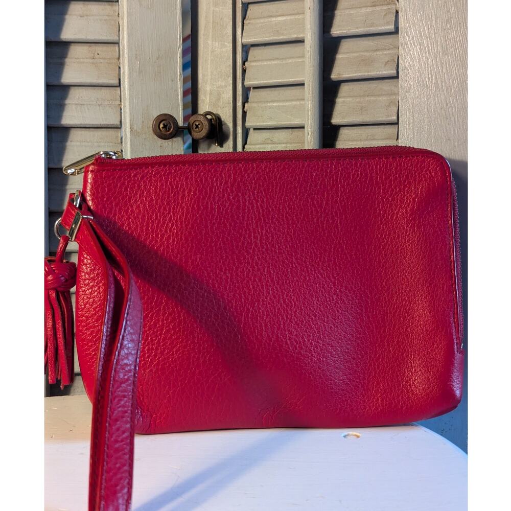 Talbots red pebbled leather clutch with goldtone hardware